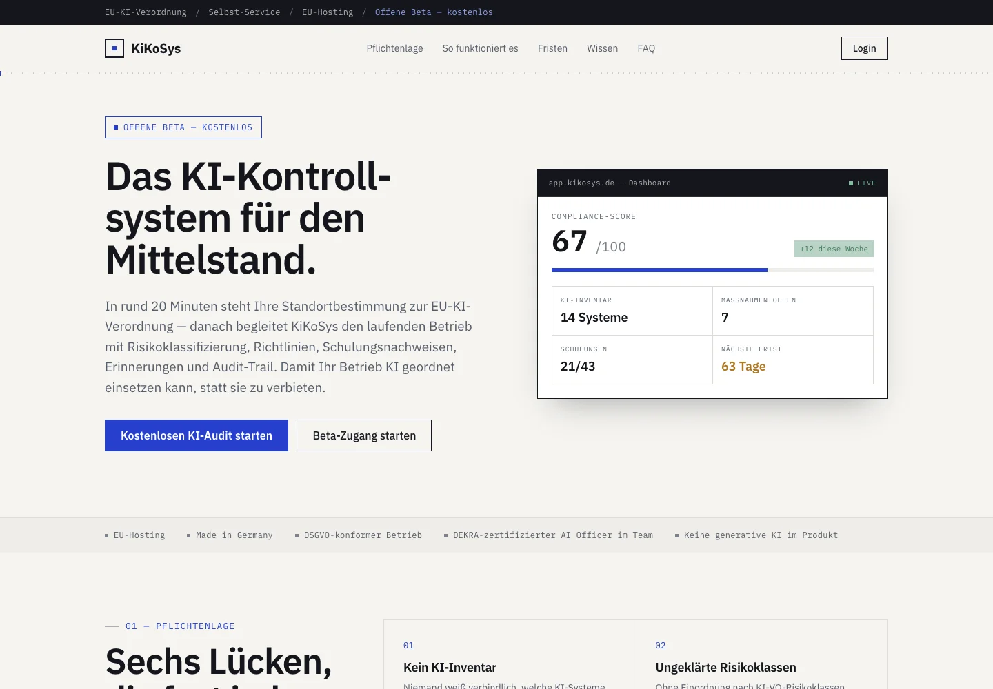 Einblick in die Website von kikosys