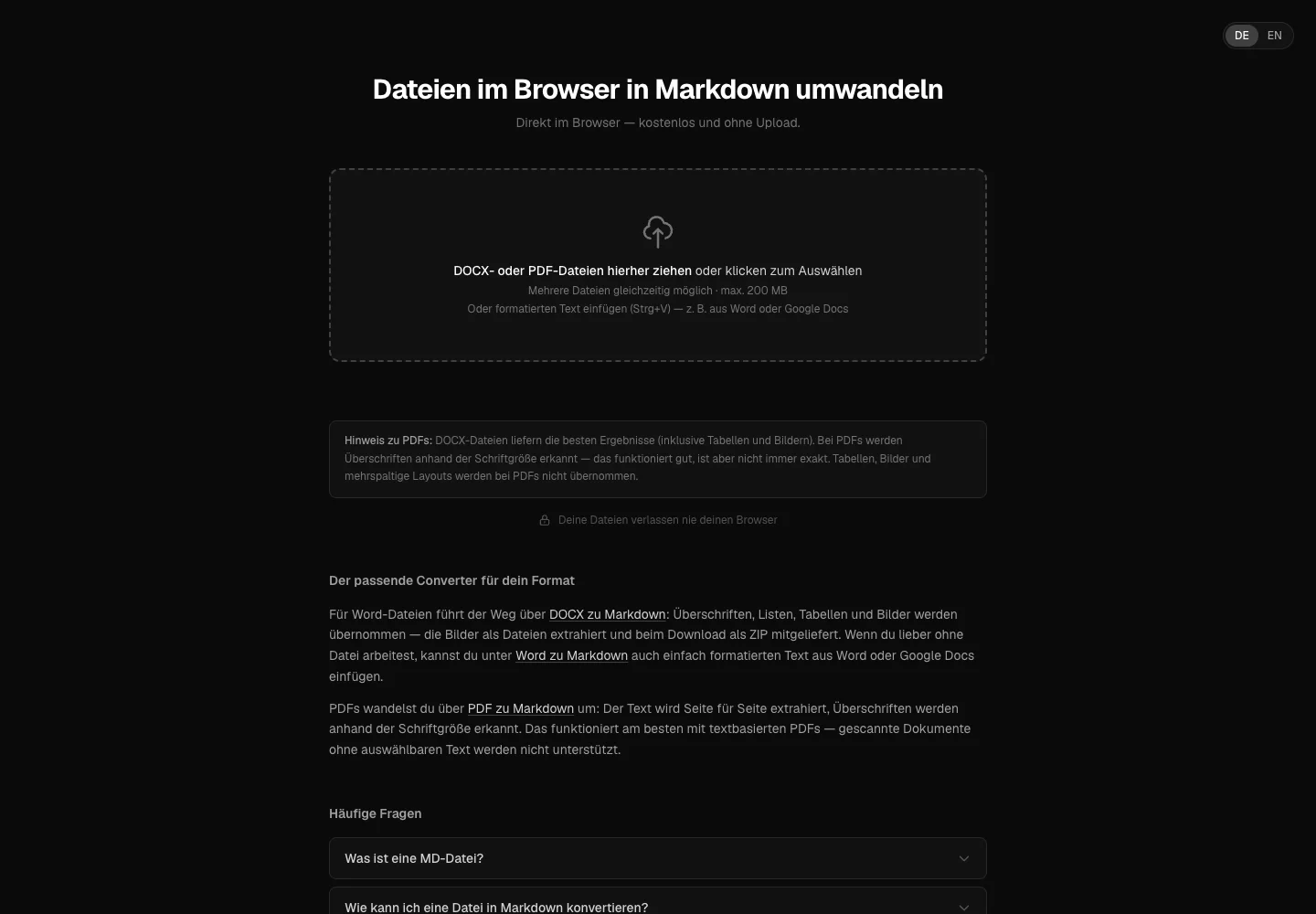 Einblick in die Website von md-converter.de